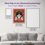 Halloween-themed diamond painting with size measurements on a wall.