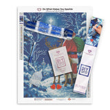 Diamond art kit with a winter scene design on a white background