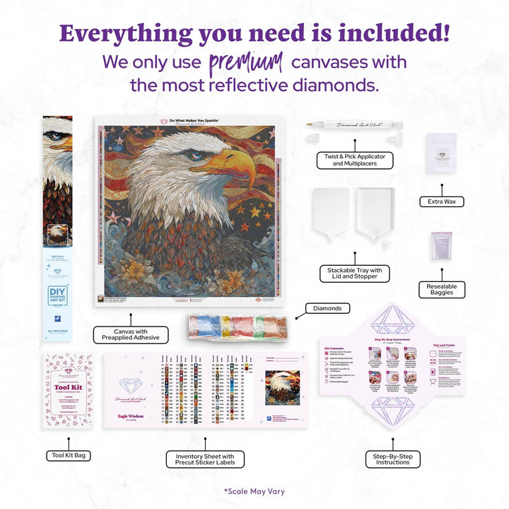 Diamond Art Club - Eagle Wisdom: Square With 87 Colors Including 2 ABs and 4 Fairy Dust Diamonds / 78,961 / 27.6" x 27.6" (69.9cm x 69.9cm) - Pisgah Needleworks