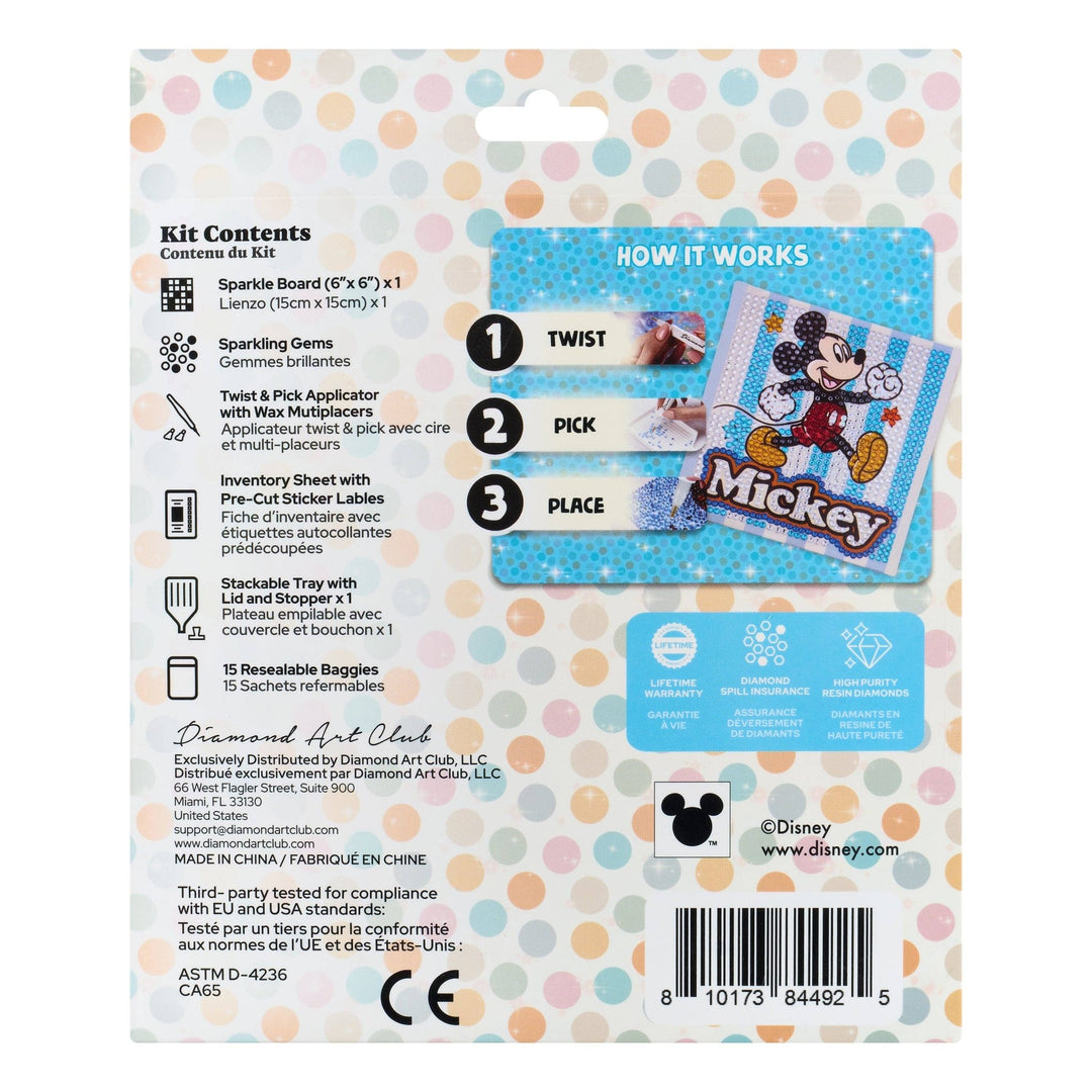 Diamond Art Club - Easy Gem™ Sparkle Boards – Mickey™ Magic: Round with 8 Colors including 8 Iridescent Diamonds / 804 / 6" x 6" (15cm x 15cm) - Pisgah Needleworks