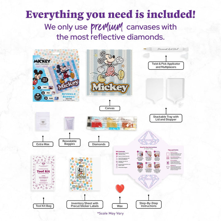 Diamond Art Club - Easy Gem™ Sparkle Boards – Mickey™ Magic: Round with 8 Colors including 8 Iridescent Diamonds / 804 / 6" x 6" (15cm x 15cm) - Pisgah Needleworks