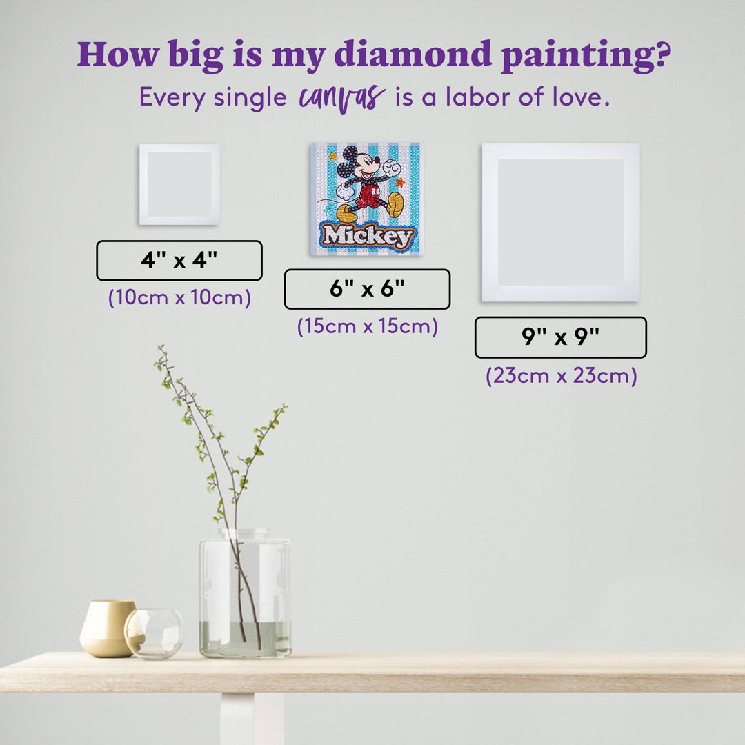 Diamond Art Club - Easy Gem™ Sparkle Boards – Mickey™ Magic: Round with 8 Colors including 8 Iridescent Diamonds / 804 / 6" x 6" (15cm x 15cm) - Pisgah Needleworks