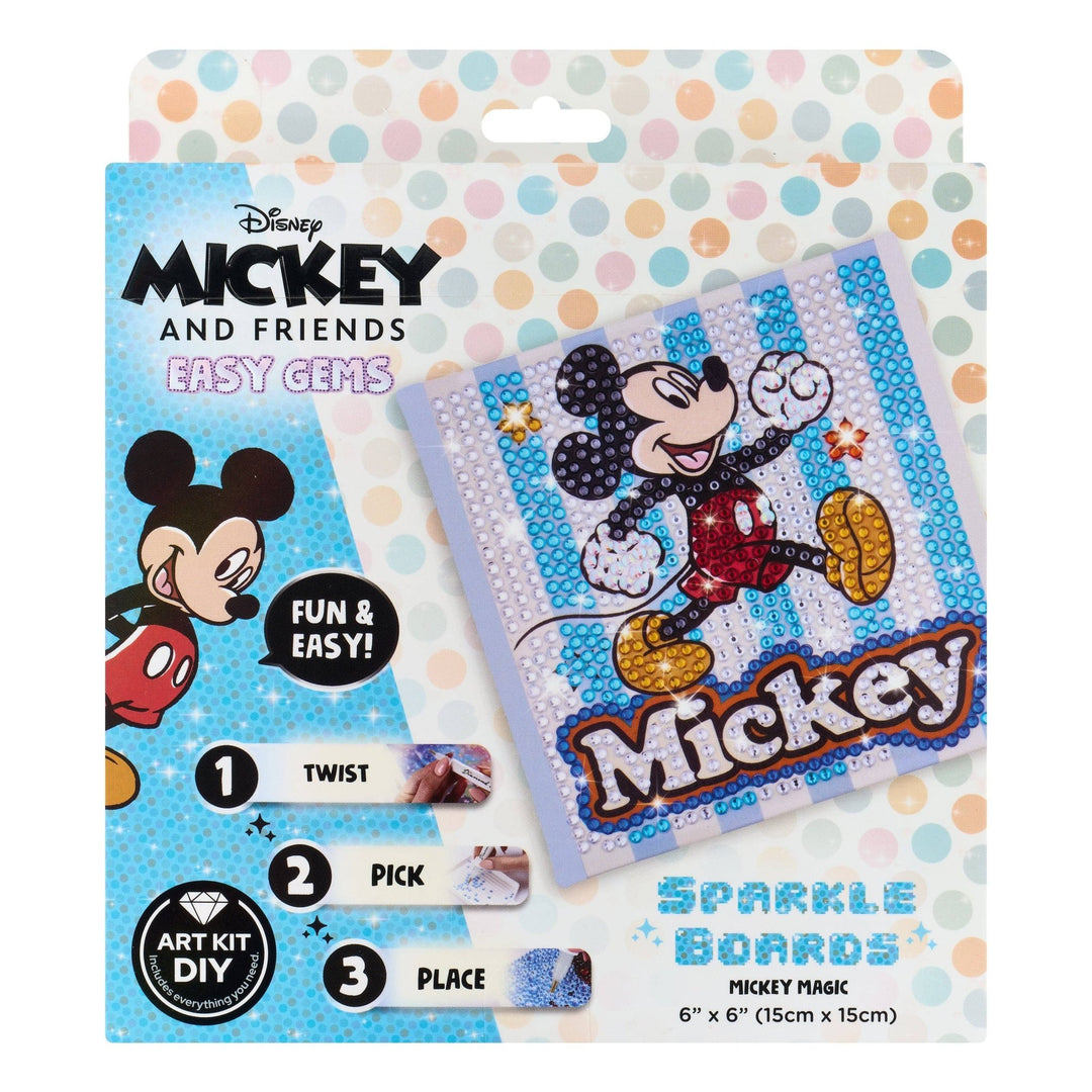 Diamond Art Club - Easy Gem™ Sparkle Boards – Mickey™ Magic: Round with 8 Colors including 8 Iridescent Diamonds / 804 / 6" x 6" (15cm x 15cm) - Pisgah Needleworks
