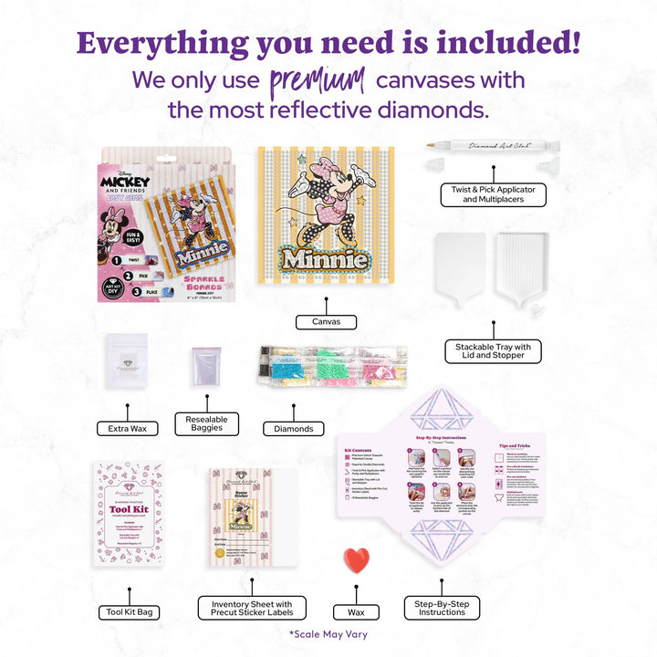 Diamond Art Club - Easy Gem™ Sparkle Boards – Minnie™ Joy: Round with 6 Colors including 6 Iridescent Diamonds / 863 / 6" x 6" (15cm x 15cm) - Pisgah Needleworks