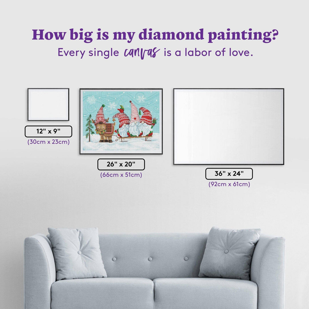 Diamond Art Club – Elf Gnome Trio with Reindeer Diamond Painting (Round Drill, 26" x 20") - Pisgah Needleworks