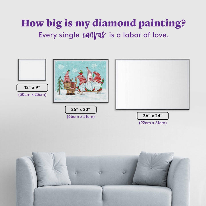 Diamond Art Club – Elf Gnome Trio with Reindeer Diamond Painting (Round Drill, 26" x 20") - Pisgah Needleworks