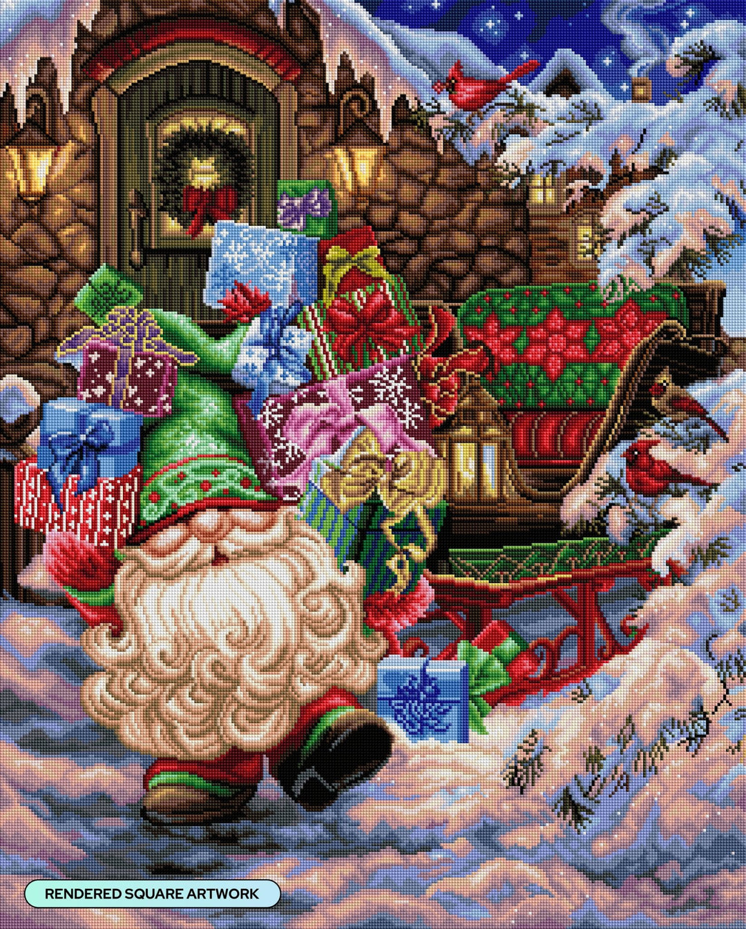 Diamond Art Club – Filling the Sleigh Christmas Elf Diamond Painting (Square Drill, 25.6" x 31.9") - Pisgah Needleworks