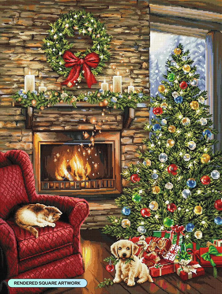Diamond Art Club – Fireside Christmas Diamond Painting (Square Drill, 27.6" x 36.6") - Pisgah Needleworks