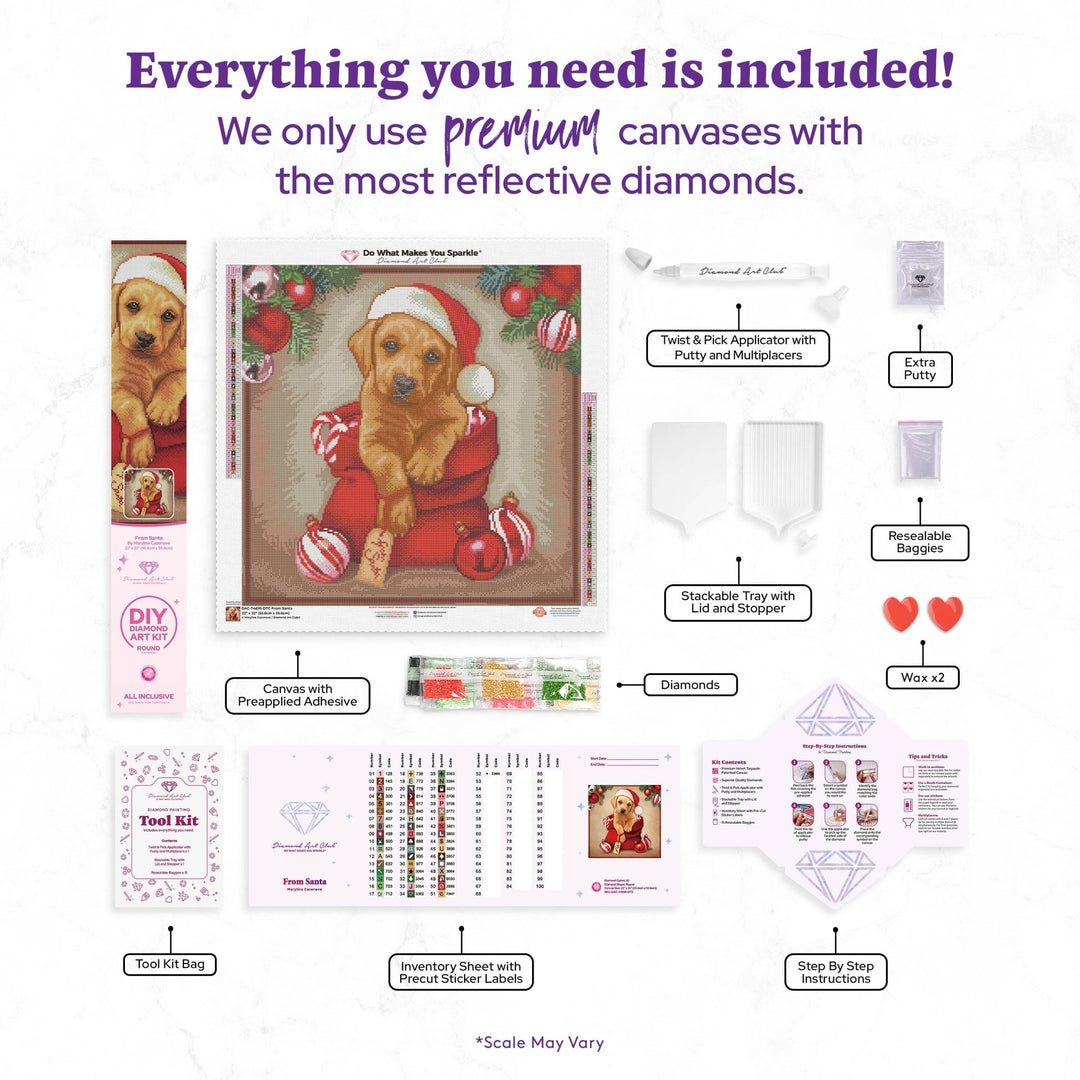 Diamond Art Club – From Santa Christmas Puppy Diamond Painting (Round Drill, 22" x 22") - Pisgah Needleworks