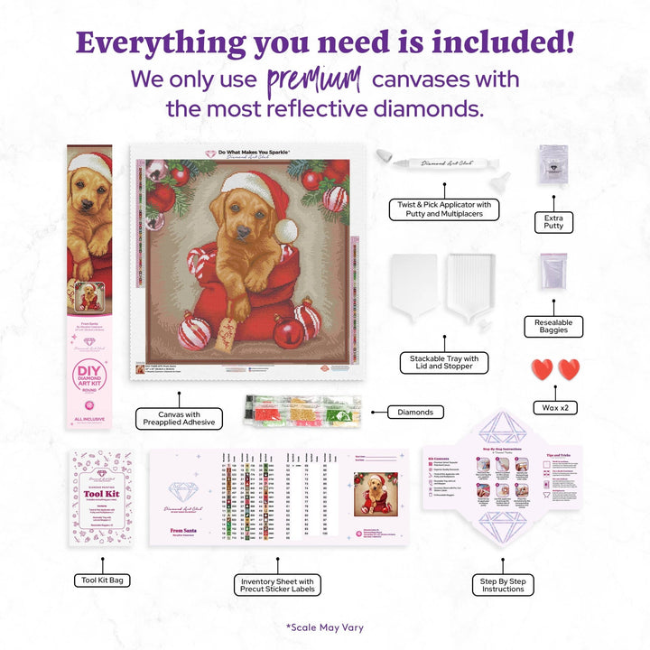 Diamond Art Club – From Santa Christmas Puppy Diamond Painting (Round Drill, 22" x 22") - Pisgah Needleworks