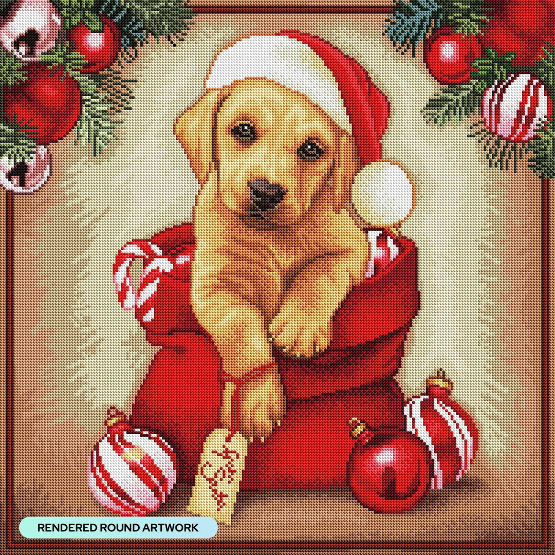 Diamond Art Club – From Santa Christmas Puppy Diamond Painting (Round Drill, 22" x 22") - Pisgah Needleworks