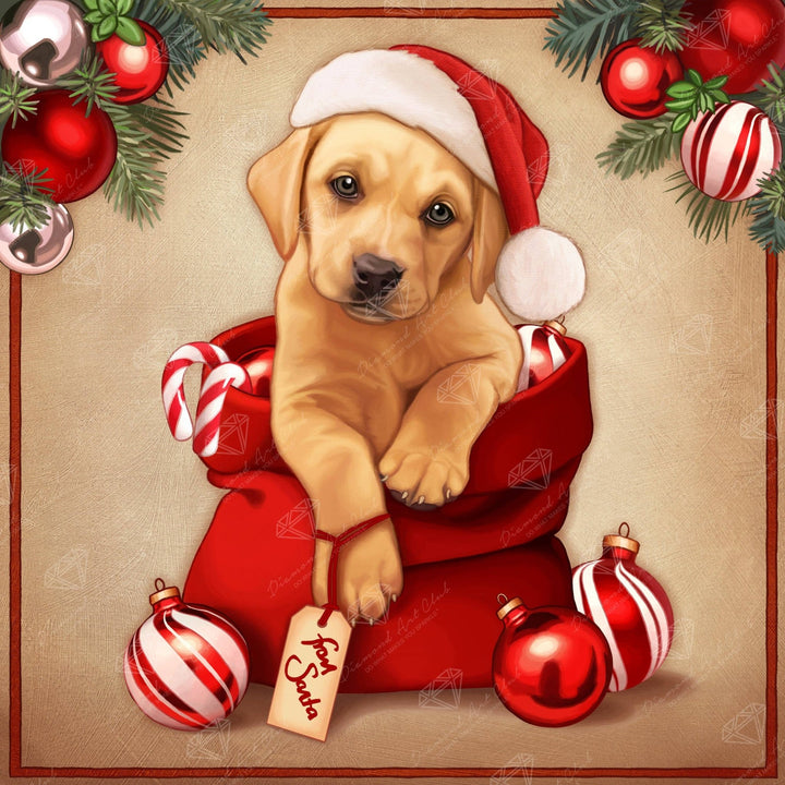 Diamond Art Club – From Santa Christmas Puppy Diamond Painting (Round Drill, 22" x 22") - Pisgah Needleworks