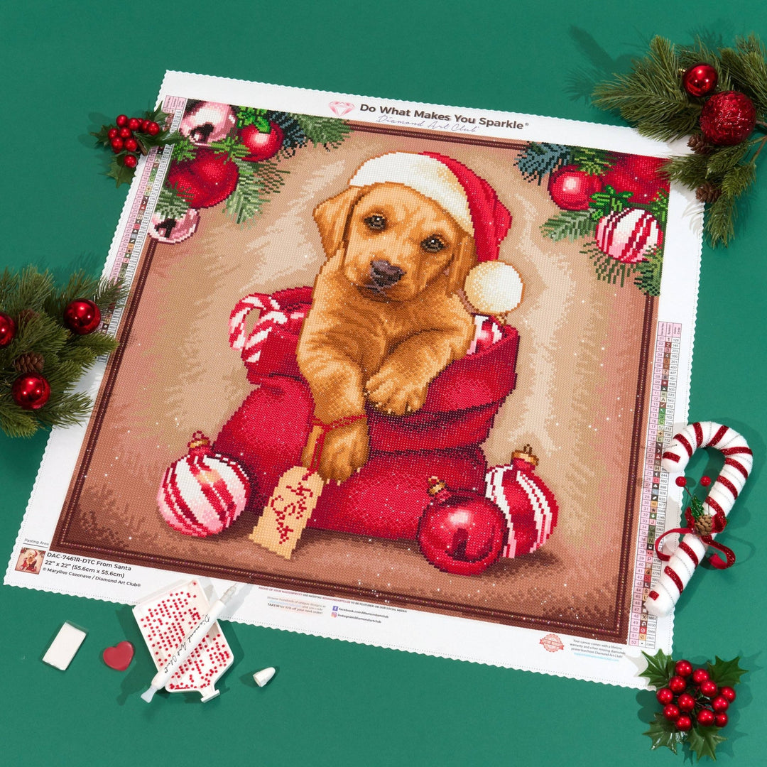 Diamond Art Club – From Santa Christmas Puppy Diamond Painting (Round Drill, 22" x 22") - Pisgah Needleworks