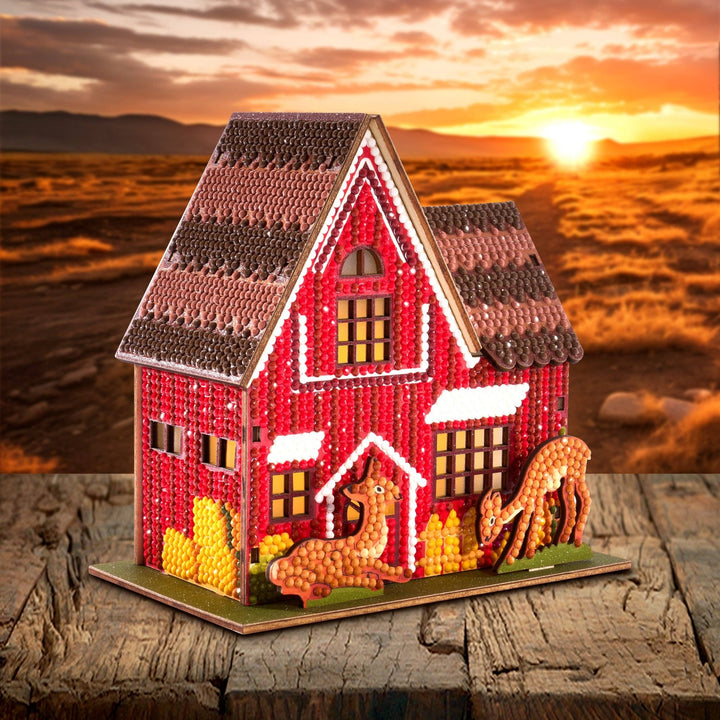 Diamond Art Club - Gem House - Farm House: Round with 26 Colors / 4,989 / 5.5" x 4.1" x 3.1" (14cm x 10.5cm x 8cm) - Pisgah Needleworks