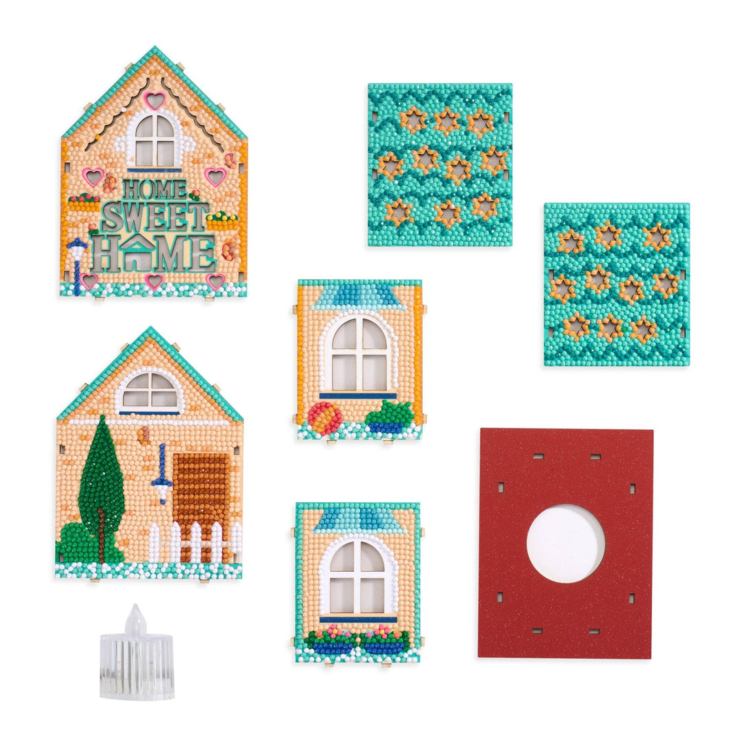 Diamond Art Club - Gem House - Home Sweet Home: Round with 21 Colors / 4,503 / 5.5" x 4.1" x 3.1" (14cm x 10.5cm x 8cm) - Pisgah Needleworks