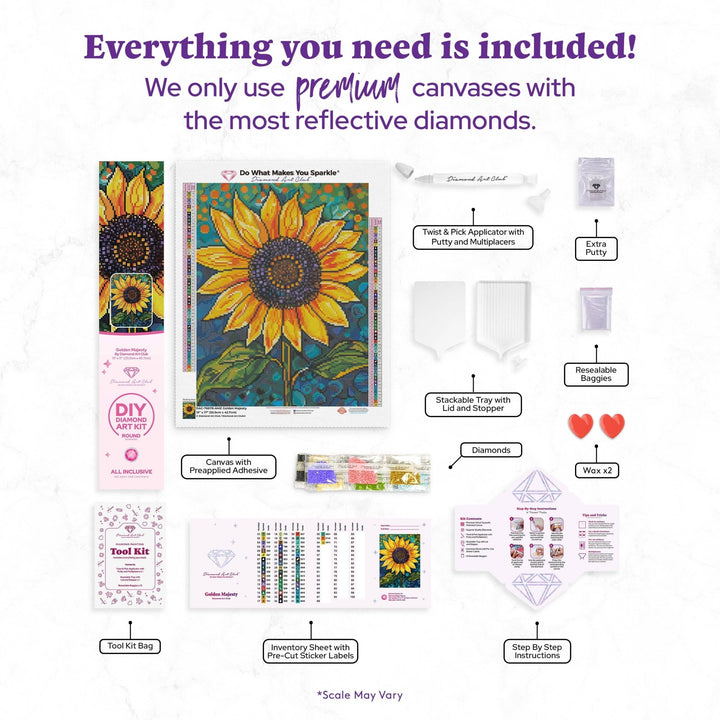 Diamond Art Club – Golden Majesty Sunflower Diamond Painting (Round Drill, 13" x 17") - Pisgah Needleworks