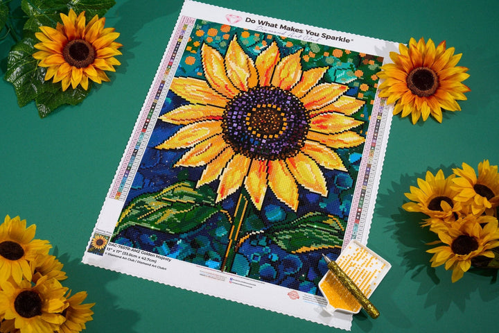 Diamond Art Club – Golden Majesty Sunflower Diamond Painting (Round Drill, 13" x 17") - Pisgah Needleworks