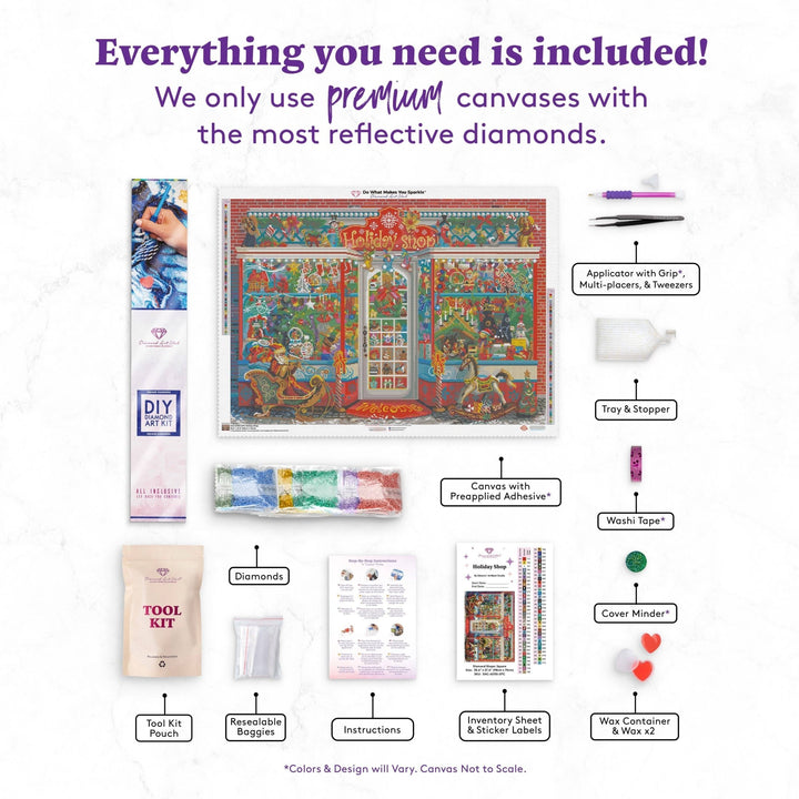 Diamond Art Club - Holiday Shop: Square with 64 Colors including 3 ABs and 3 Fairy Dust Diamonds / 110,433 / 38.6" x 27.6" (98cm x 70cm) - Pisgah Needleworks