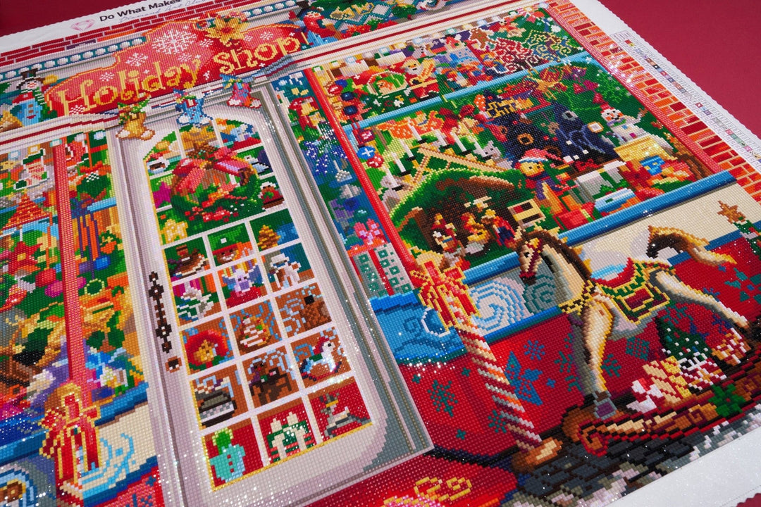 Diamond Art Club - Holiday Shop: Square with 64 Colors including 3 ABs and 3 Fairy Dust Diamonds / 110,433 / 38.6" x 27.6" (98cm x 70cm) - Pisgah Needleworks