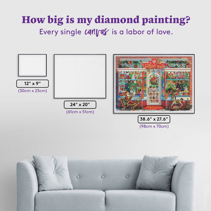 Diamond Art Club - Holiday Shop: Square with 64 Colors including 3 ABs and 3 Fairy Dust Diamonds / 110,433 / 38.6" x 27.6" (98cm x 70cm) - Pisgah Needleworks