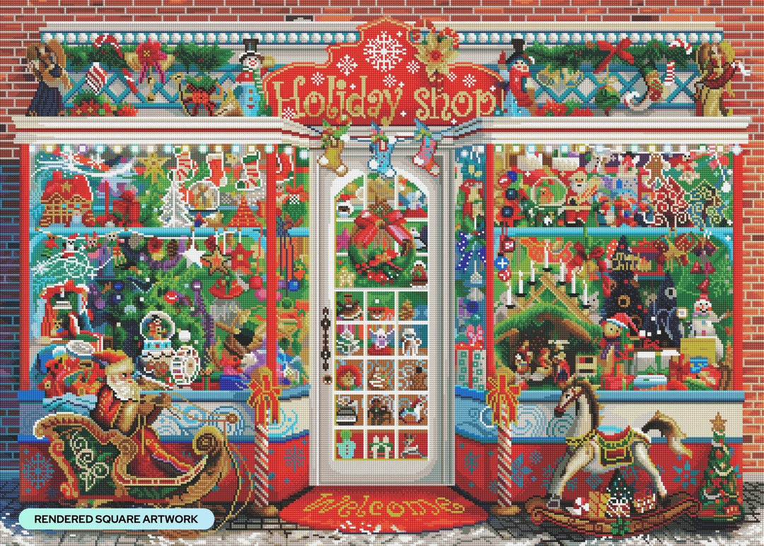 Diamond Art Club - Holiday Shop: Square with 64 Colors including 3 ABs and 3 Fairy Dust Diamonds / 110,433 / 38.6" x 27.6" (98cm x 70cm) - Pisgah Needleworks