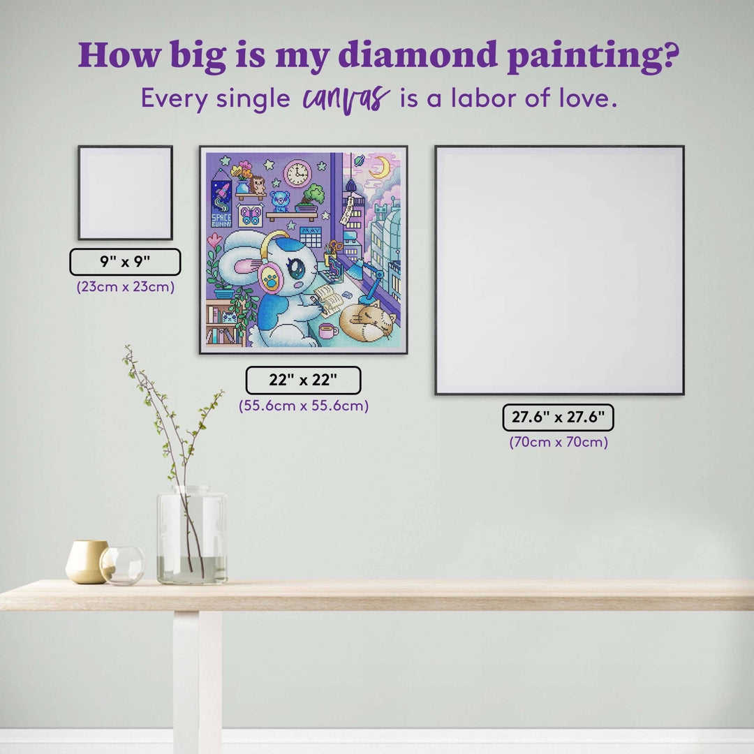 Diamond Art Club - Home Bunny: Round with 78 Colors including 2 ABs and 1 Frosted Diamond and 3 Fairy Dust Diamonds / 40,804 / 22" x 22" (55.6cm x 55.6cm) - Pisgah Needleworks