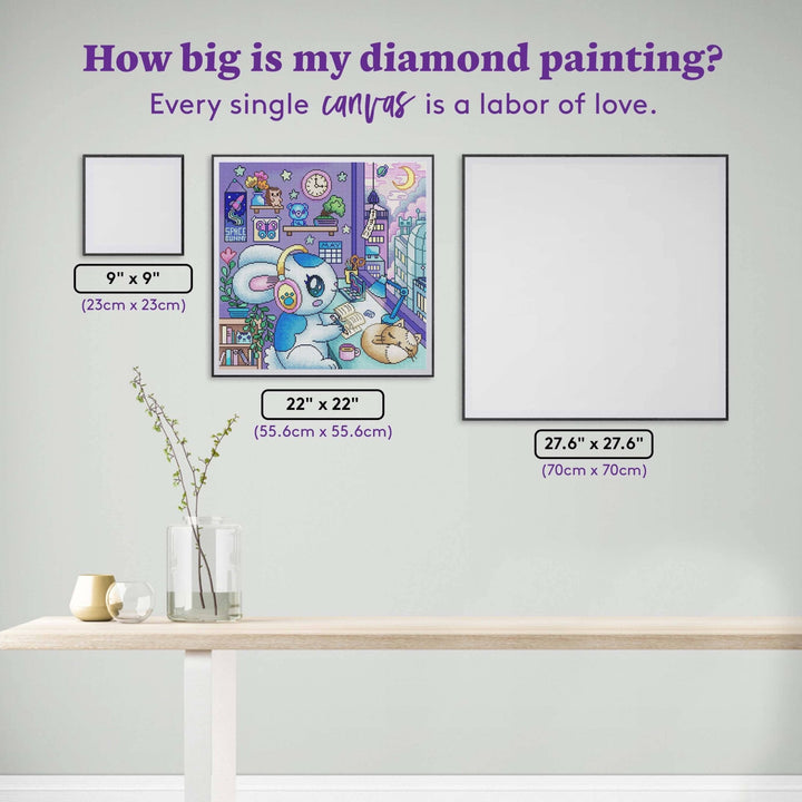 Diamond Art Club - Home Bunny: Round with 78 Colors including 2 ABs and 1 Frosted Diamond and 3 Fairy Dust Diamonds / 40,804 / 22" x 22" (55.6cm x 55.6cm) - Pisgah Needleworks