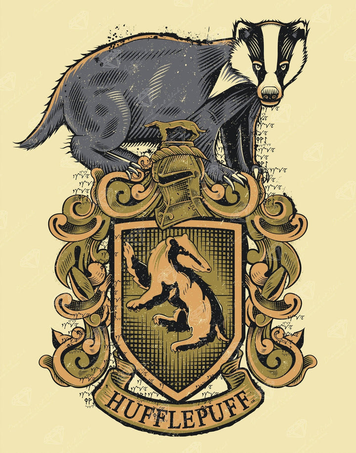 Diamond Art Club - Hufflepuff™ Crest - Tomes & Scrolls: Square With 7 Colors Including 1 AB / 62,101 / 22" x 28″ (56cm x 71cm) - Pisgah Needleworks