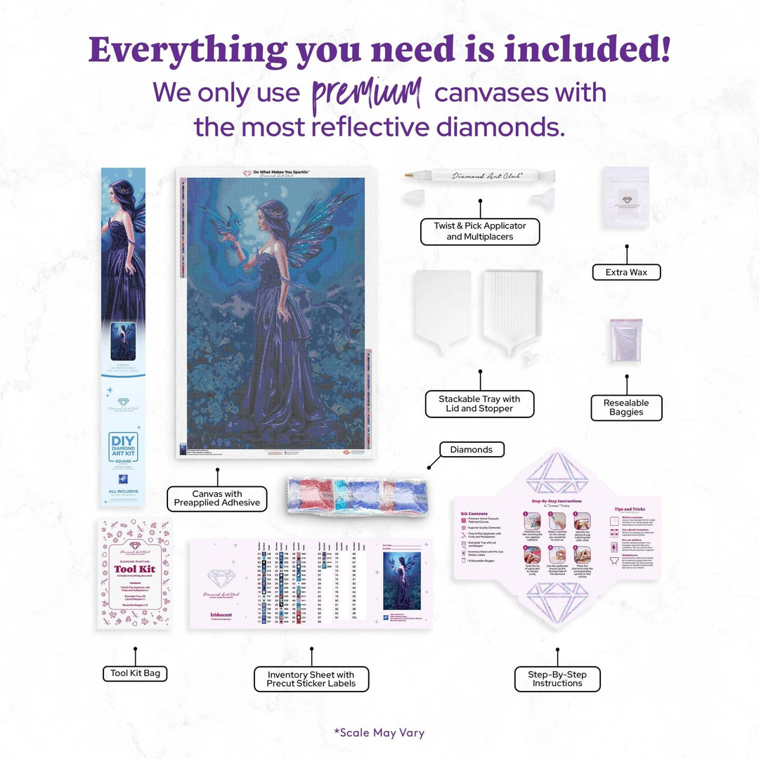 Diamond Art Club Iridescent Fairy and Dragon Square Diamond Painting Kit - Pisgah Needleworks