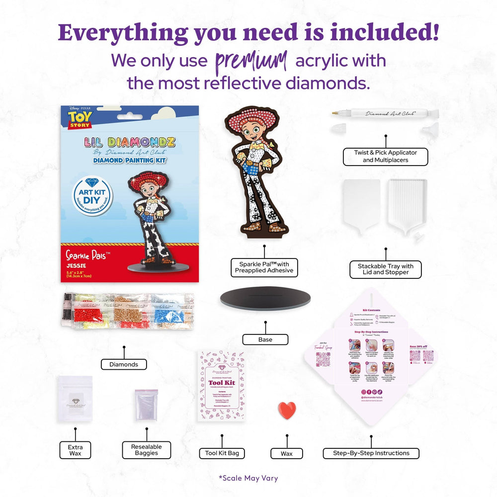 Diamond Art Club - Jessie - Sparkle Pals™: Round with 7 Colors including 1 AB and 3 Fairy Dust Diamonds / 300 / 5.6" x 2.8" (14.3cm x 7cm) - Pisgah Needleworks