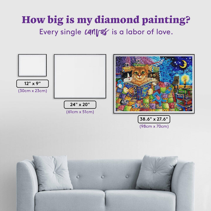 Diamond Art Club Kitten Bedtime Stories Diamond Painting Kit - Pisgah Needleworks