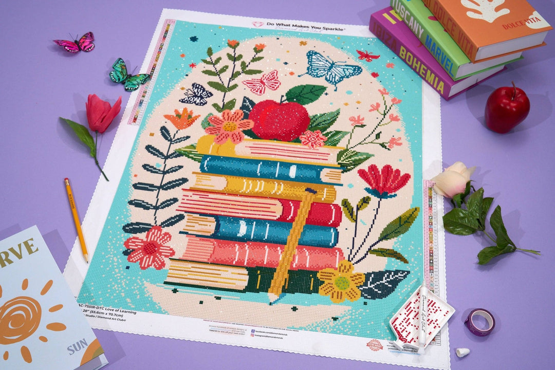 Diamond Art Club - Love of Learning: Round with 48 Colors including 2 ABs and 4 Fairy Dust Diamonds / 51,914 / 22" x 28" (55.6cm x 70.7cm) - Pisgah Needleworks