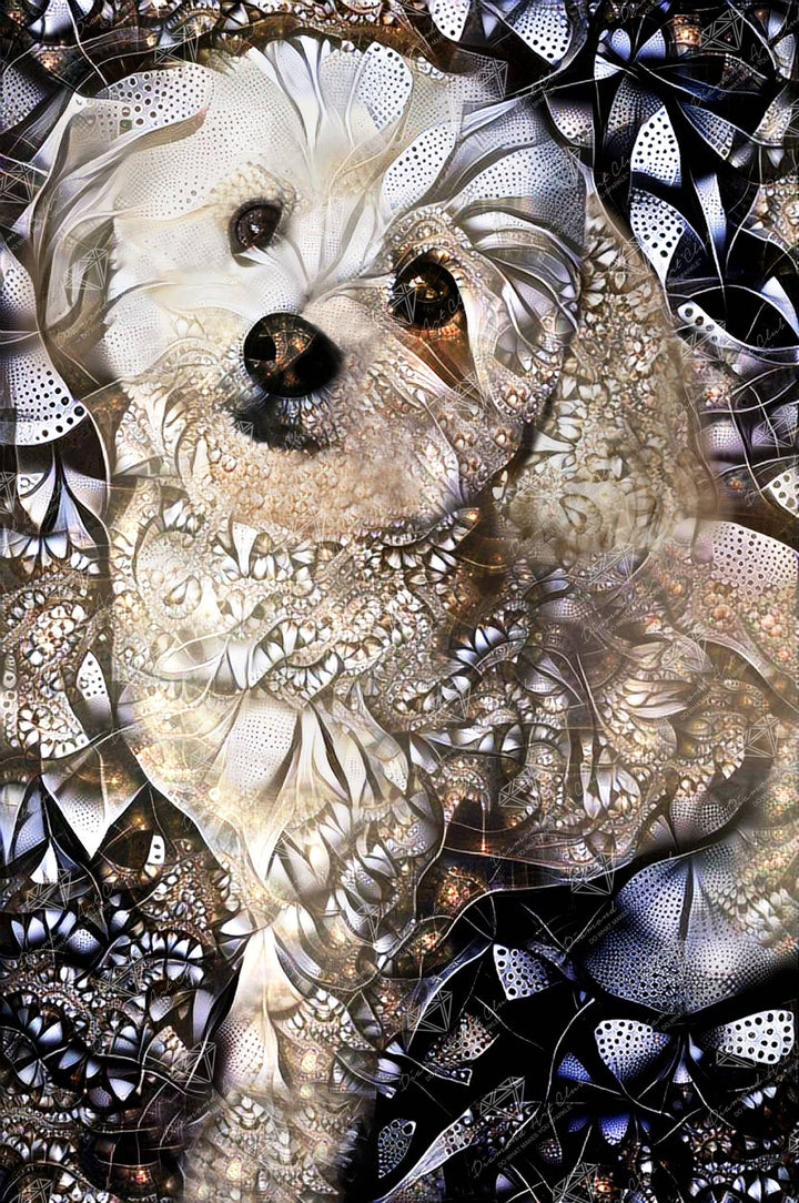 Diamond Art Club - Mackensie the Morkipoo: Square with 63 Colors including 3 ABs and 2 Fairy Dust Diamonds / 102,573 / 25.6" x 38.6" (65cm x 97.8cm) - Pisgah Needleworks