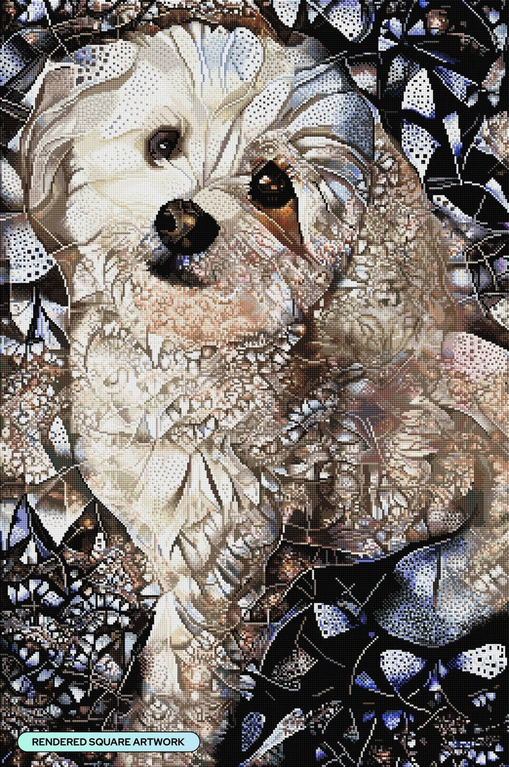 Diamond Art Club - Mackensie the Morkipoo: Square with 63 Colors including 3 ABs and 2 Fairy Dust Diamonds / 102,573 / 25.6" x 38.6" (65cm x 97.8cm) - Pisgah Needleworks
