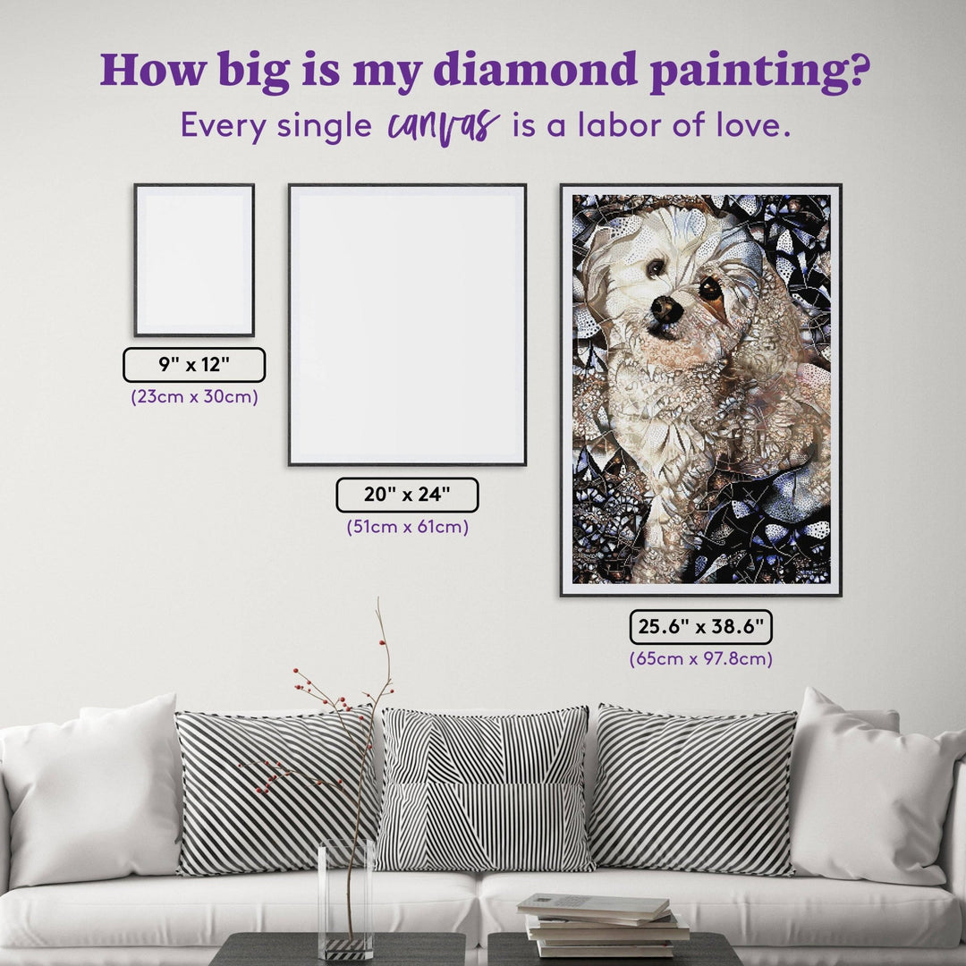Diamond Art Club - Mackensie the Morkipoo: Square with 63 Colors including 3 ABs and 2 Fairy Dust Diamonds / 102,573 / 25.6" x 38.6" (65cm x 97.8cm) - Pisgah Needleworks