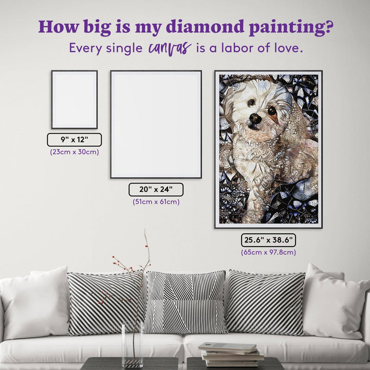 Diamond Art Club - Mackensie the Morkipoo: Square with 63 Colors including 3 ABs and 2 Fairy Dust Diamonds / 102,573 / 25.6" x 38.6" (65cm x 97.8cm) - Pisgah Needleworks