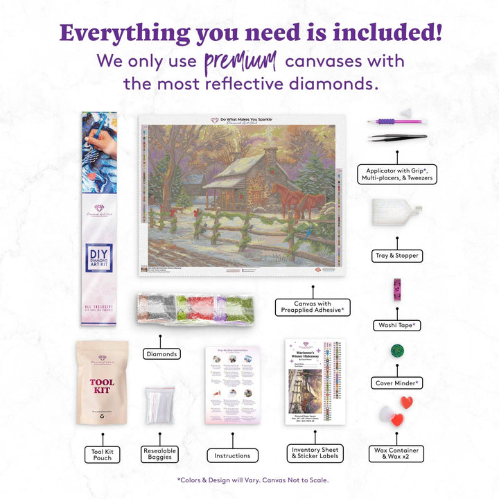 Diamond Art Club – Marianne’s Winter Hideaway Diamond Painting (Square Drill, 29" x 22") - Pisgah Needleworks