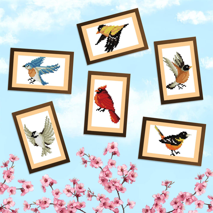Diamond Art Club - Mini Dazzles™ - Birds: Square With 17 Colors Including 1 AB and 16 Fairy Dust Diamonds / 2,947 / 4" x 6" (10.2cm x 15.2cm) - Pisgah Needleworks