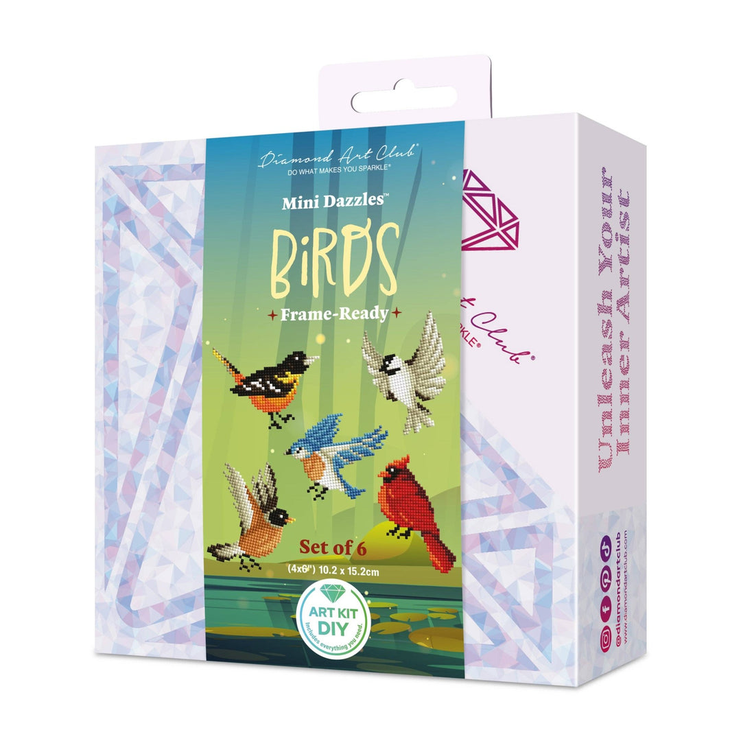 Diamond Art Club - Mini Dazzles™ - Birds: Square With 17 Colors Including 1 AB and 16 Fairy Dust Diamonds / 2,947 / 4" x 6" (10.2cm x 15.2cm) - Pisgah Needleworks