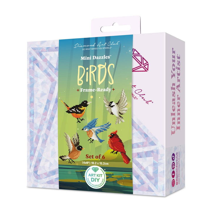 Diamond Art Club - Mini Dazzles™ - Birds: Square With 17 Colors Including 1 AB and 16 Fairy Dust Diamonds / 2,947 / 4" x 6" (10.2cm x 15.2cm) - Pisgah Needleworks