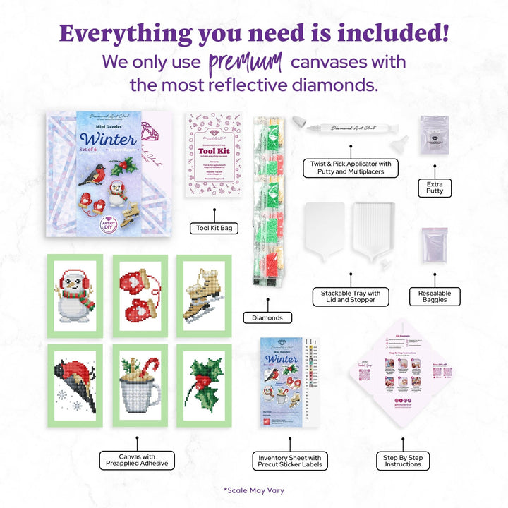 Diamond Art Club - Mini Dazzles™ - Winter: Square With 16 Colors Including 1 AB and 15 Fairy Dust Diamonds / 3,791 / 4" x 6" (10.2cm x 15.2cm) - Pisgah Needleworks