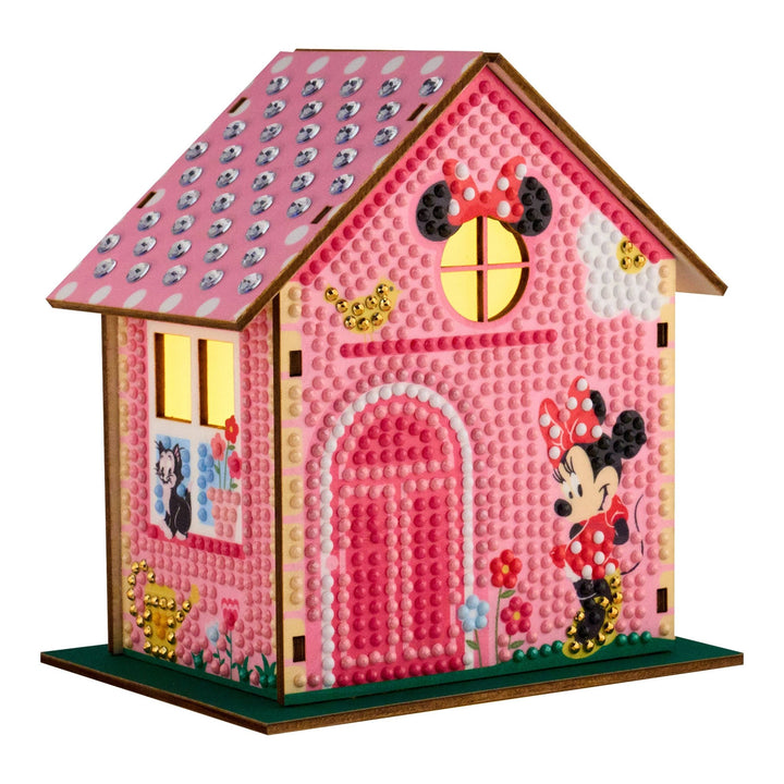 Diamond Art Club - Minnie Mouse - Gem House: Round with 17 Colors including 1 Electro Diamond and 4 Fairy Dust Diamonds / 2,075 / 5.5" x 4.1" x 3.1" (14 x 10.5 x 8cm) - Pisgah Needleworks