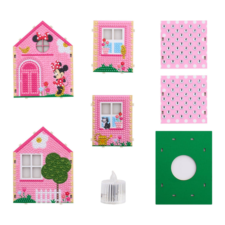 Diamond Art Club - Minnie Mouse - Gem House: Round with 17 Colors including 1 Electro Diamond and 4 Fairy Dust Diamonds / 2,075 / 5.5" x 4.1" x 3.1" (14 x 10.5 x 8cm) - Pisgah Needleworks