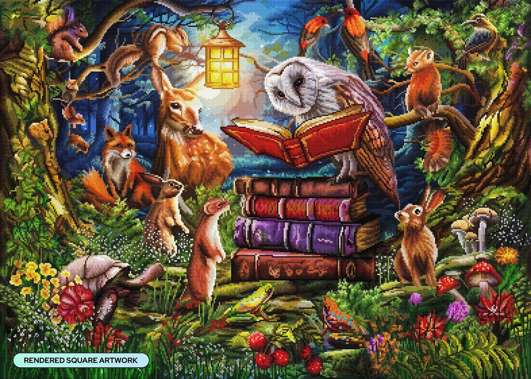 Diamond Art Club Night Time Story Woodland Animals Square Diamond Painting Kit - Pisgah Needleworks