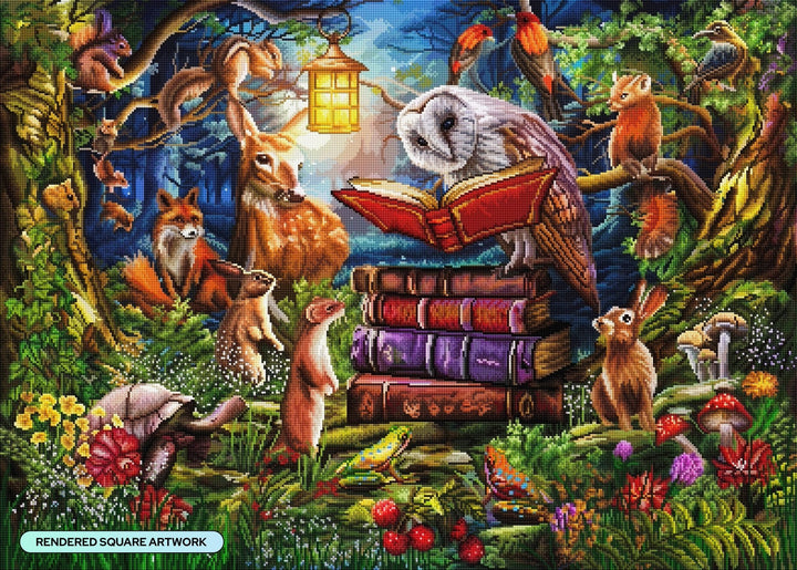 Diamond Art Club Night Time Story Woodland Animals Square Diamond Painting Kit - Pisgah Needleworks