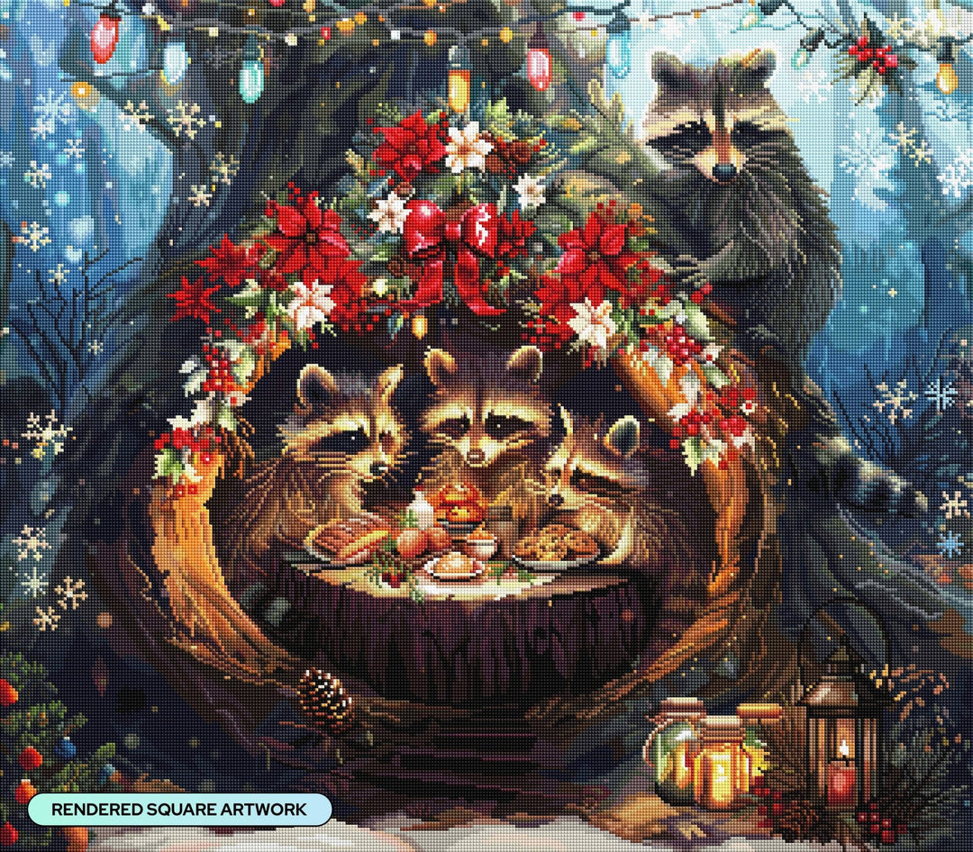 Diamond Art Club – Raccoon Christmas - Pisgah Needleworks