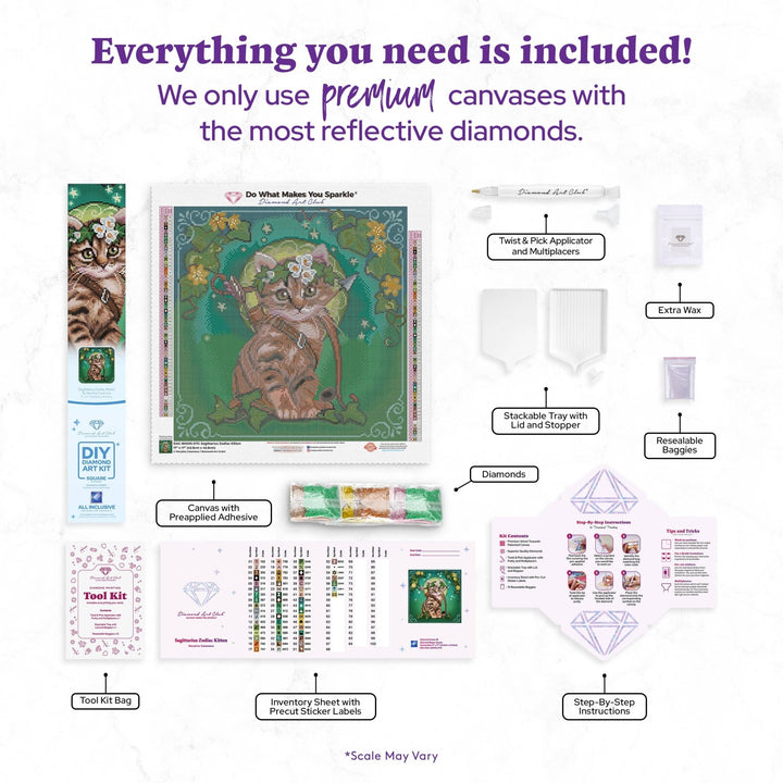 Diamond Art Club Sagittarius Zodiac Kitten Square Diamond Painting Kit - Pisgah Needleworks