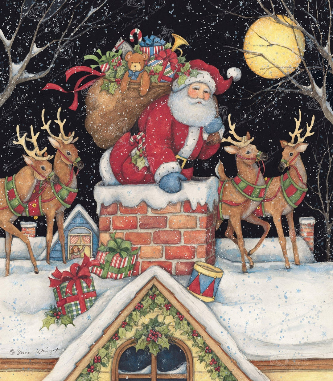 Diamond Art Club – Santa in the Chimney Christmas Diamond Painting (Square Drill, 22" x 25") - Pisgah Needleworks