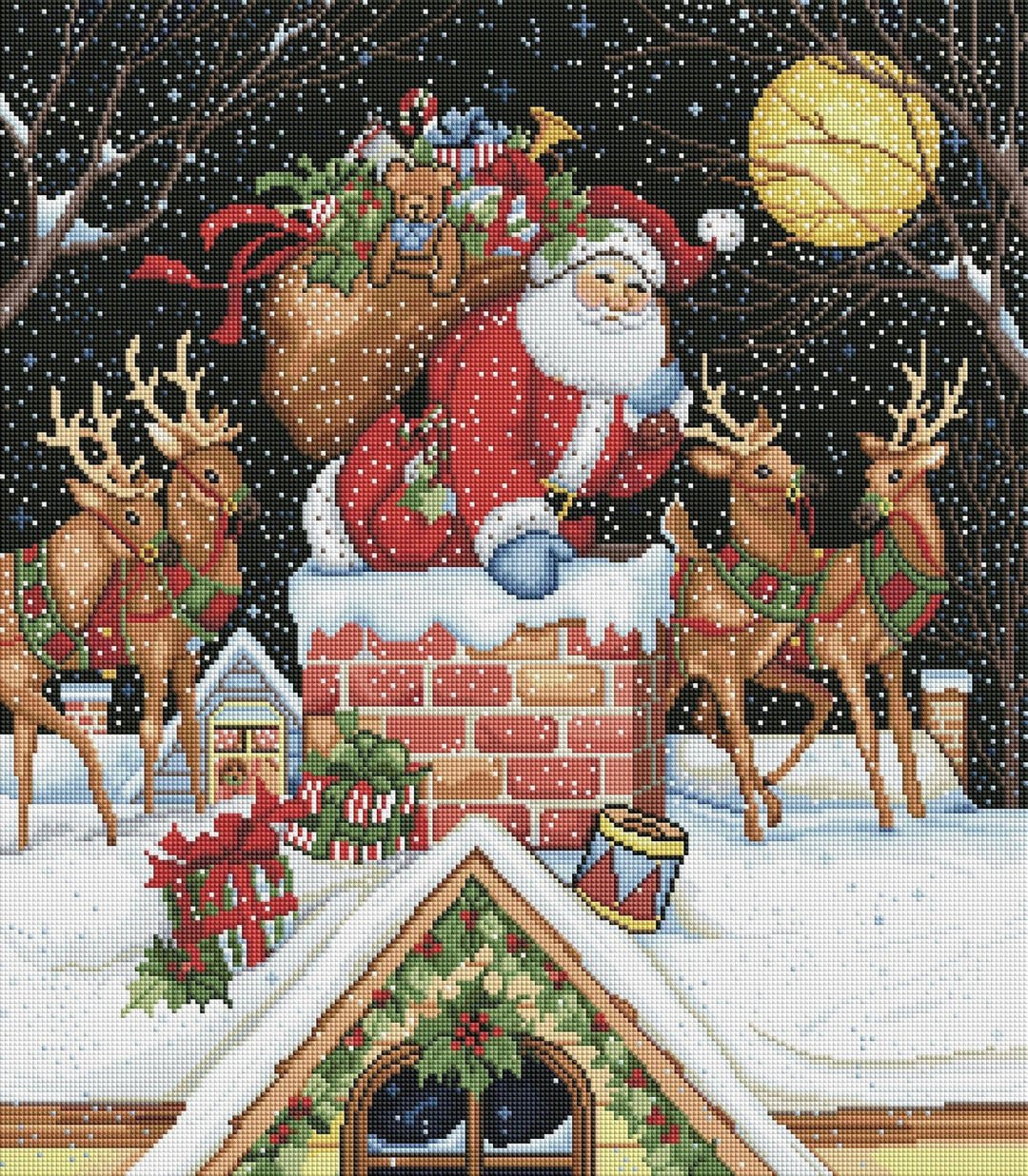 Diamond Art Club – Santa in the Chimney Christmas Diamond Painting (Square Drill, 22" x 25") - Pisgah Needleworks