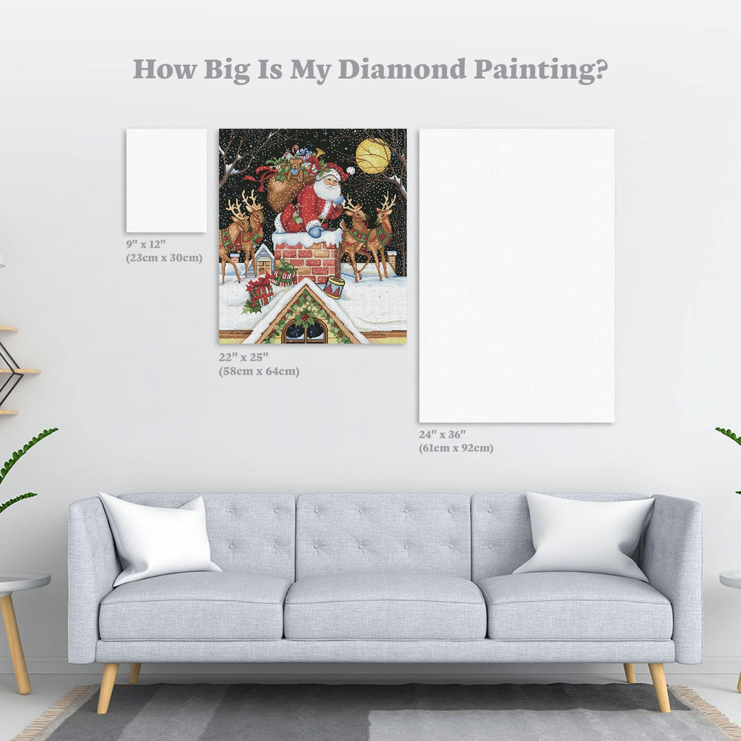 Diamond Art Club – Santa in the Chimney Christmas Diamond Painting (Square Drill, 22" x 25") - Pisgah Needleworks